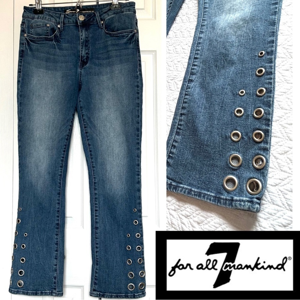 7 for all Mankind Mid Rise Ankle Boot Cut Jeans with Grommets Size 10